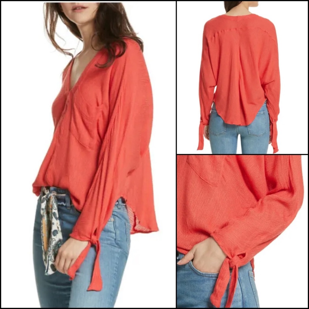 Free People Gauzy Coral Pink Strawberry Dolman Sleeve Knit Blouse Top